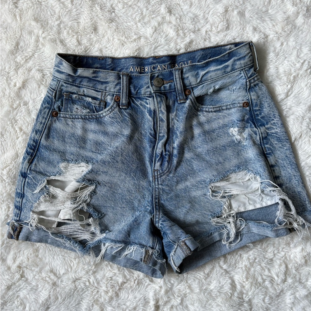 American Eagle Outfitters Women's Ripped Light Blue Jean Shorts